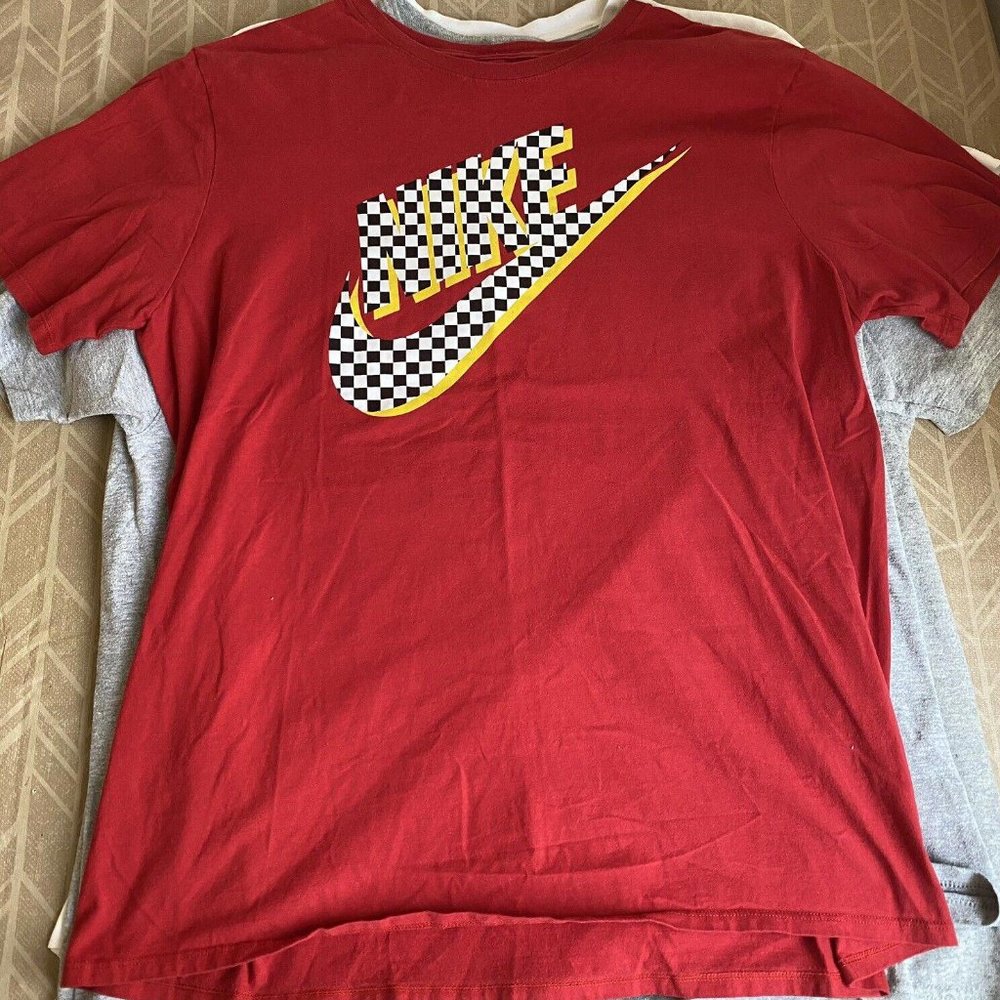 Men's Red Nike Checkered Logo Shirt T-Shirt XL X-Large